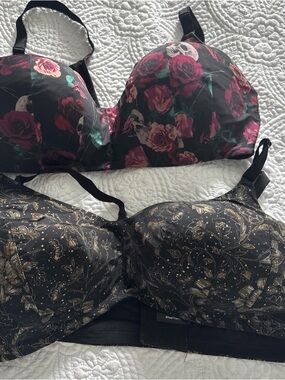 Torrid Black Floral & Black Gold  Dream Wire Free Lightly Lined Bras 42DDD
